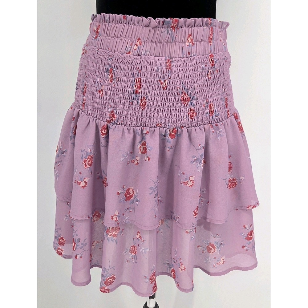 Womens Cottagecore Shabby Chic Mini Skirt Large Tiered Floral Peasant Prairie
